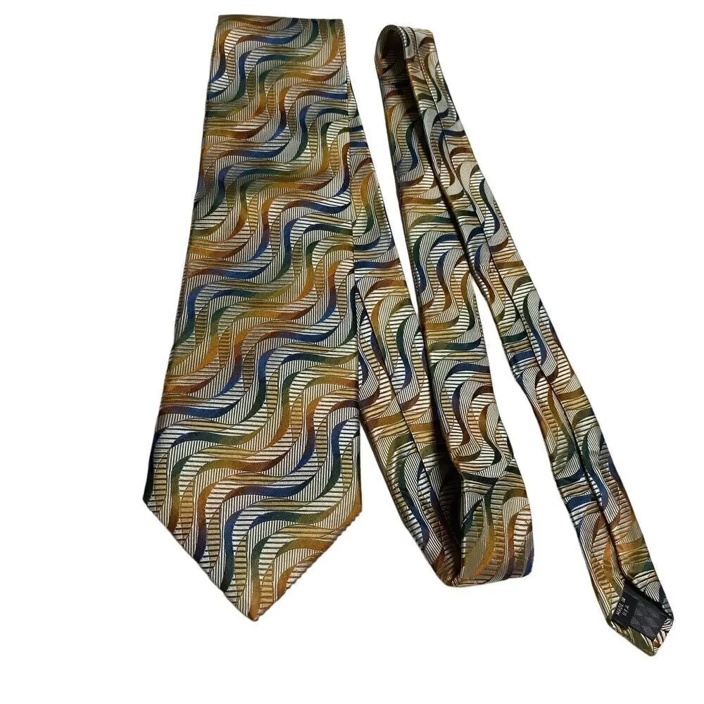 Piattelli Platinum Tie Men's Necktie Silk Multi Color Waves Made in USA